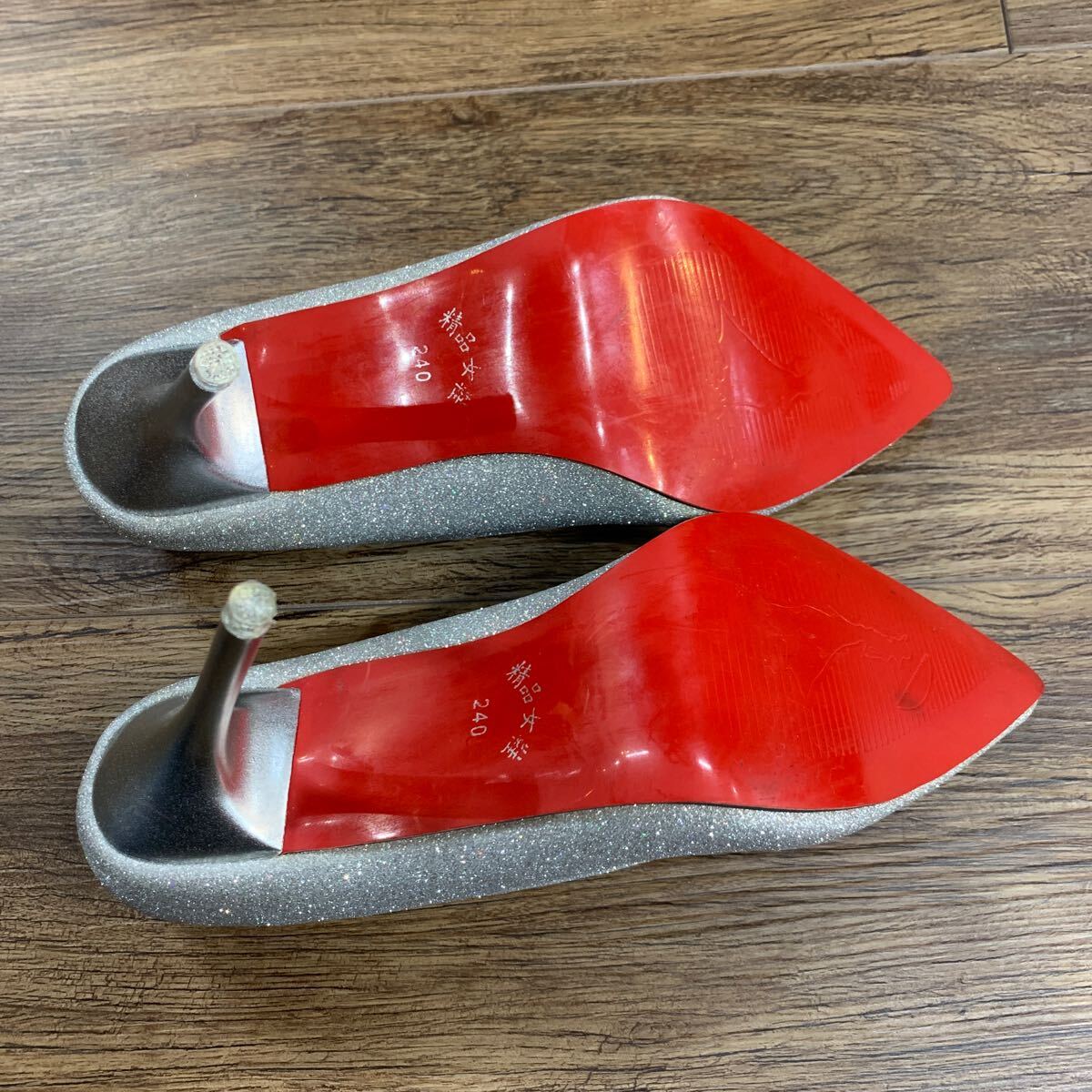  new goods beautiful goods approximately 10cm heel Kirakira lame pumps silver 24cm 24 centimeter 10 centimeter silver color high heel pin heel red sole lady's shoes 