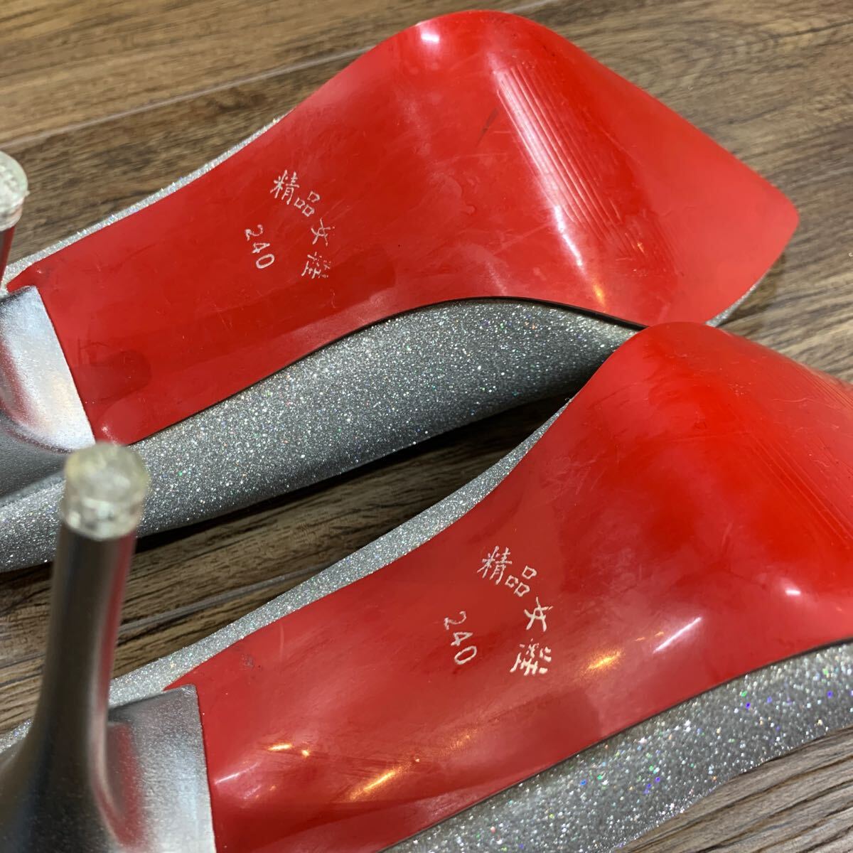  new goods beautiful goods approximately 10cm heel Kirakira lame pumps silver 24cm 24 centimeter 10 centimeter silver color high heel pin heel red sole lady's shoes 