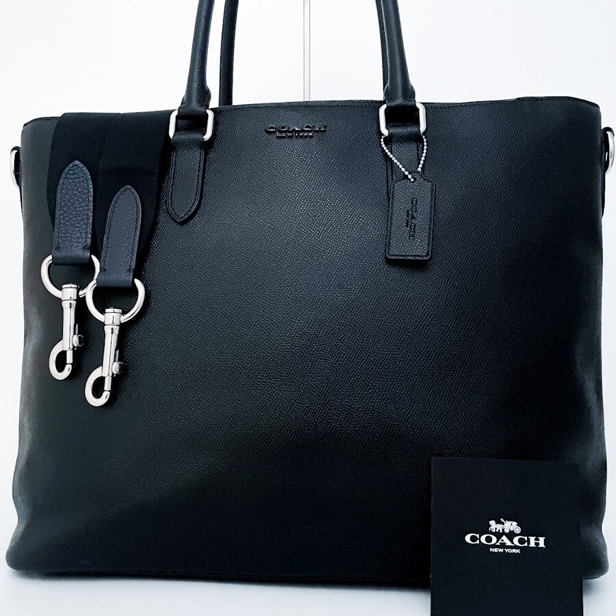 1 иен # не использовался класс #COACH Coach be Kett 2way Logo большая сумка бизнес портфель большая вместимость A4 женский мужской кожа черный чёрный 