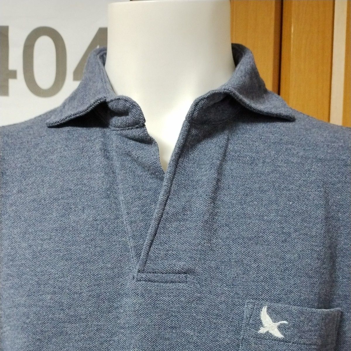 エディーバウアー半袖ポロシャツS-M　ブルーグレー　前ボタンなしのすっきりデザイン　ポケットロゴマーク刺繍　Eddie Bauer