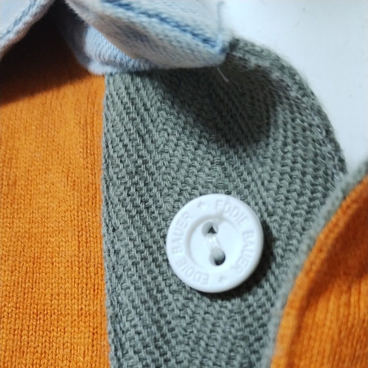 エディーバウアー 半袖ポロシャツ/ラガーシャツ　オレンジ/ダンガリー衿切り替えがおしゃれ！　EDDIE BAUERロゴ刻印ボタン