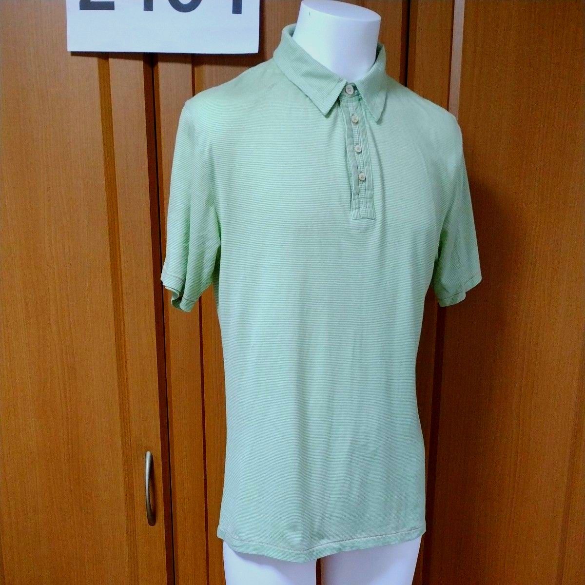 ポールスミスジーンズ半袖ポロシャツM　白グリーン細ボーダー　Tシャツ素材　Paul Smith JEANS　ジョイスティック正規品