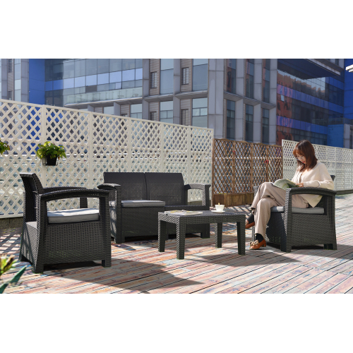  rattan style garden furniture set garden table set garden chair - furniture resin screw none [ body black × cushion white ]