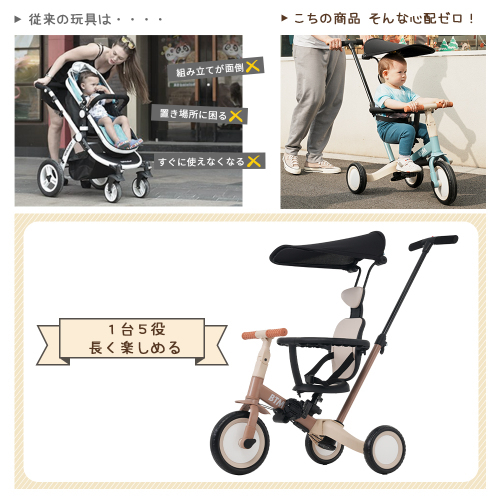 【ブルー】子供用三輪車 5in1 自転車 オリジナル 押し棒付き 安全バー付き キックボード カップホルダー ベル バッグ付きサンシェード付き _画像4