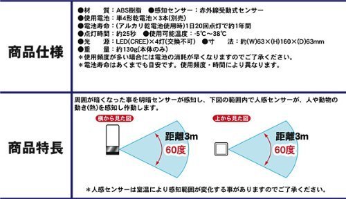 新品　LED人感センサーライト(電球色) Y.L-005S　（管理SAI) (No-@)