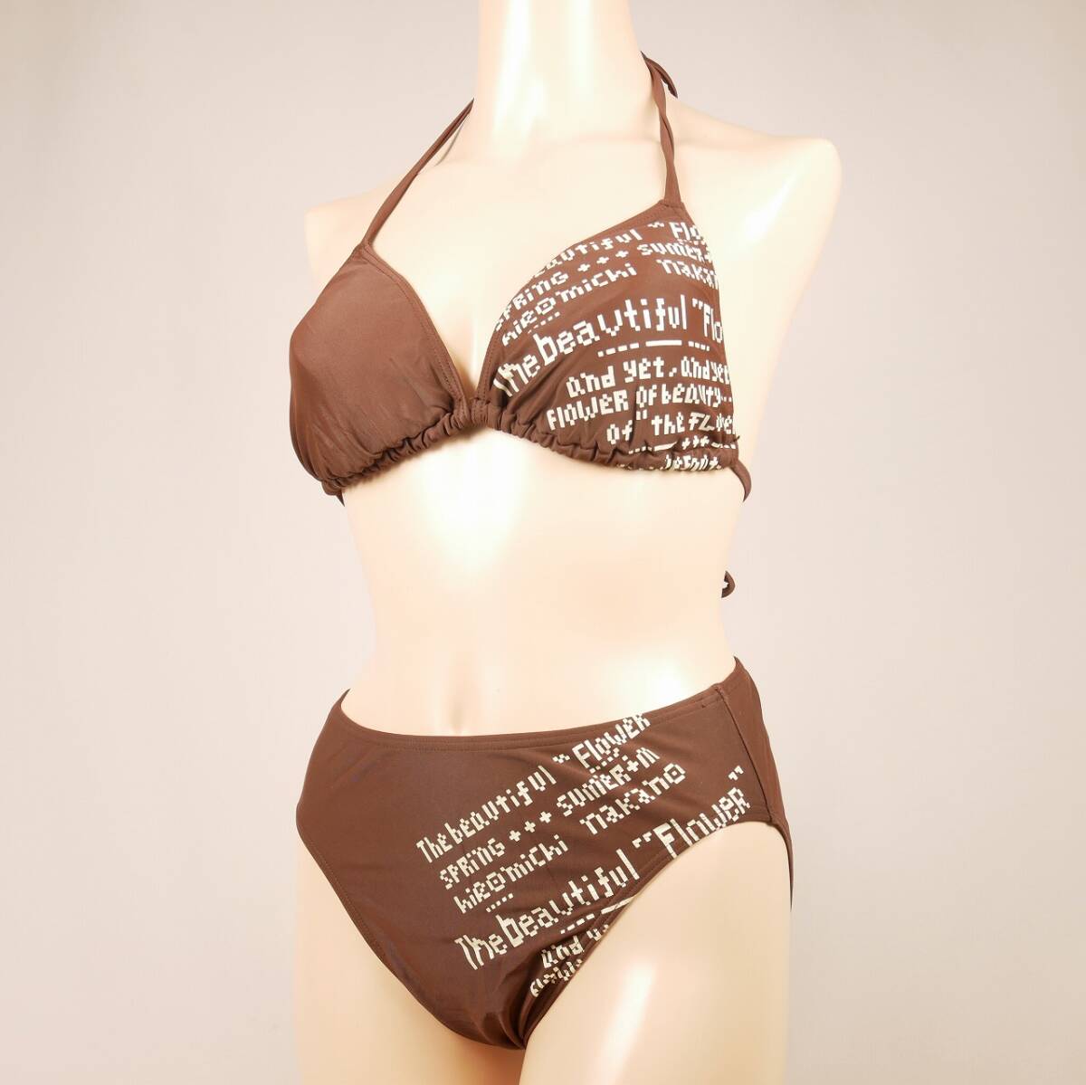 5210 hiromichinakano lady's swimsuit small floral print print & simple design halter-neck bikini 3 point set 13L size brown group anonymity delivery 