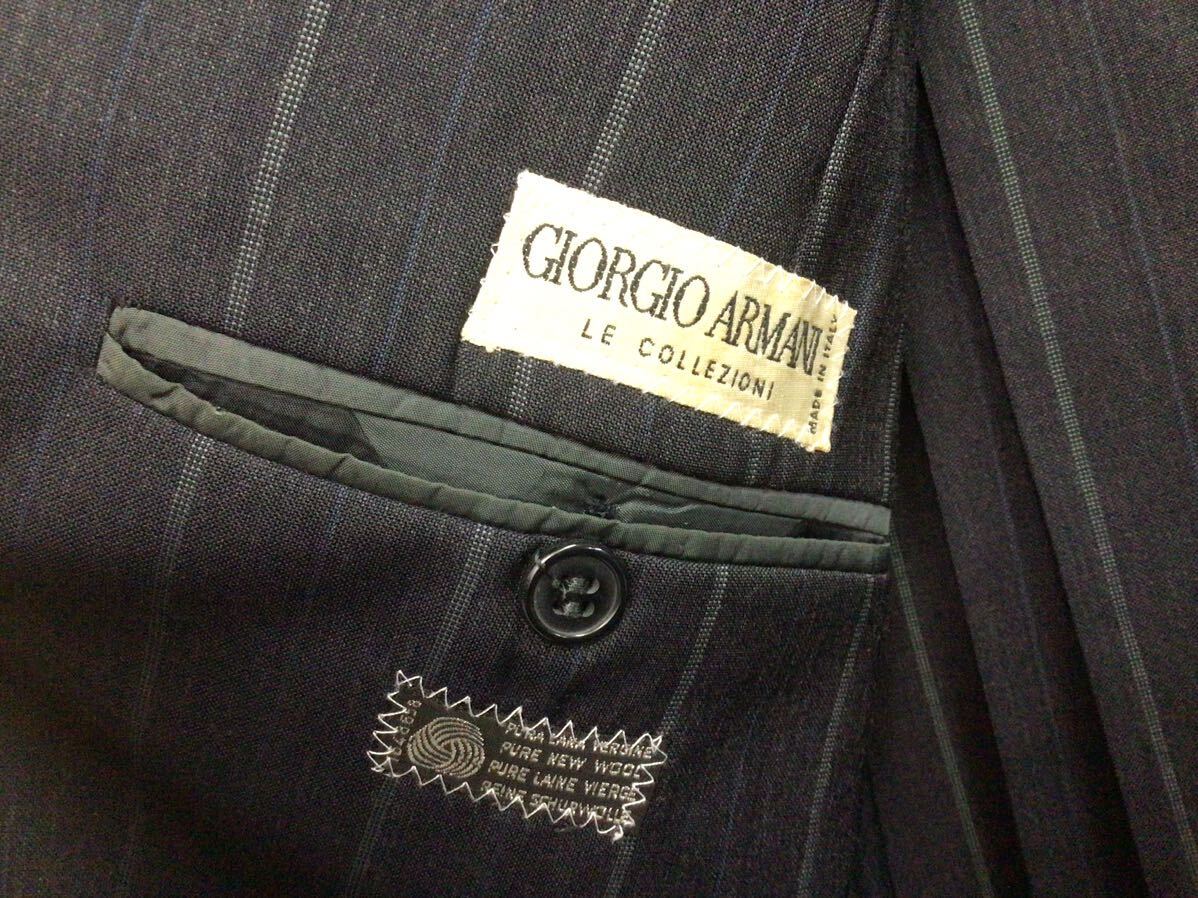 S1032【アルマーニ】GIORGIO ARMANI スーツ 夏用 ウール ダブルボタン 黒 ストライプ パンツセット イタリア _画像3