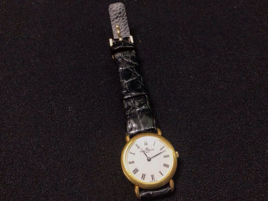 S522【BAUME&MERCIER】16601 1853667 18k クォーツ 腕時計 ゴールド 女性用 皮 レザー 電池交換済_画像1