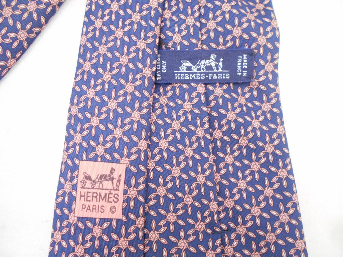 【HERMES】エルメス　ネクタイ　ネイビー×ラベンダーピンク　シルク100％　SY02-BPV★_画像3