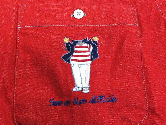 ■ SINA COVA シナコバ LUPO DI MARE ボタンダウンシャツ 長袖 刺繍 船長 パイプ 浮き輪 靴 レッド 赤 メンズ Sの画像5