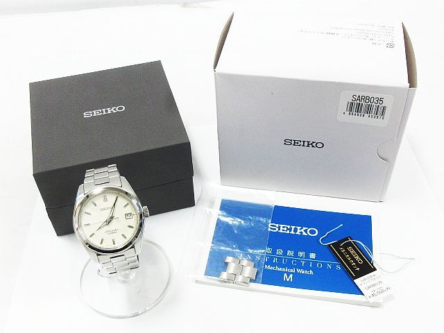 ■ 美品 稼働品 SEIKO セイコー メカニカル デイト 裏スケ 23石 自動巻 オートマチック 腕時計 SARB035 6R15-00C1 アイボリー文字盤 ★2454の画像2