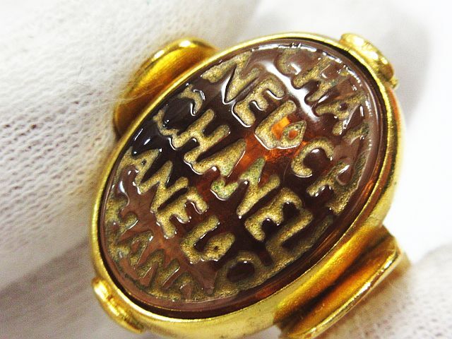 # Vintage CHANEL Chanel 99A Gris poa сладости кольцо цветной камень здесь Mark Logo GP Gold Brown примерно 10.1g *2487