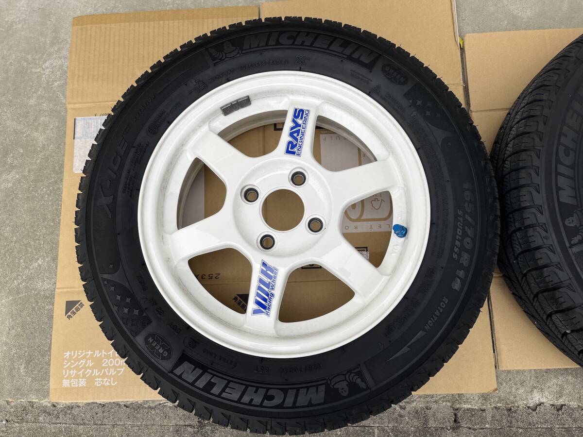 RAYS レイズ ボルクレーシング TE37 14インチ 5J 5.0J +35 PCD 100 4穴 2本 絶版 軽量 鍛造 MICHELIN ミシュラン X-ICE XI3 165/70R14 溝有_画像2