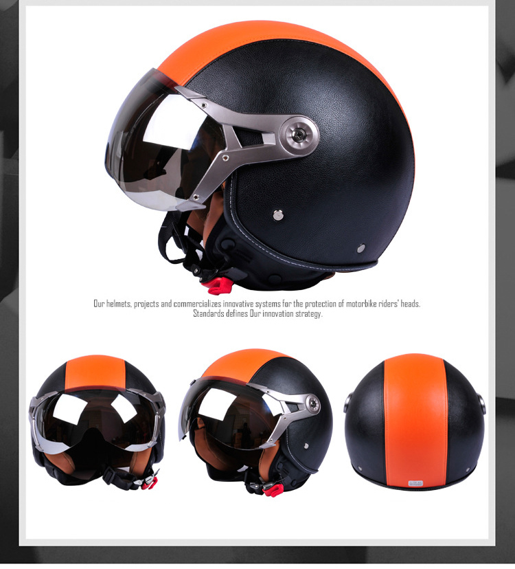 バイクヘルメット ハーフ ヘルメット ジェットヘルメット 半帽ヘルメット 夏用軽便 通気 パイロット レンズ付き 6色XLサイズ_画像2