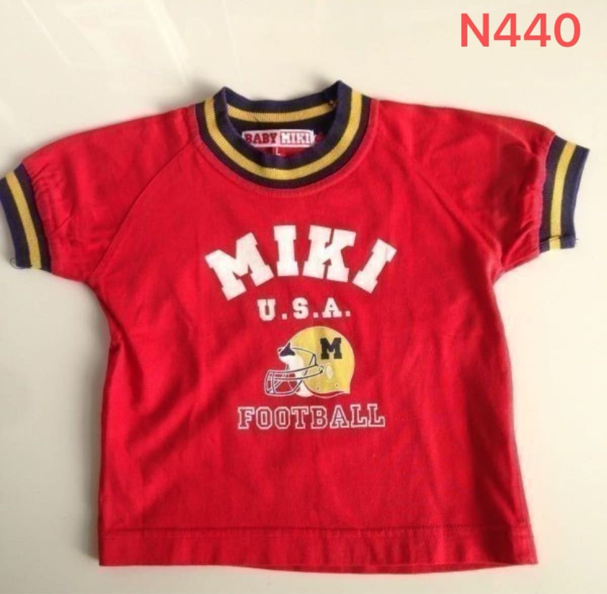 半袖Tシャツ 　MIKI　U.S.A 　FOOTBALLラグラン袖 　赤　キッズ子供　サイズL 綿100% 　着丈約32身幅約30