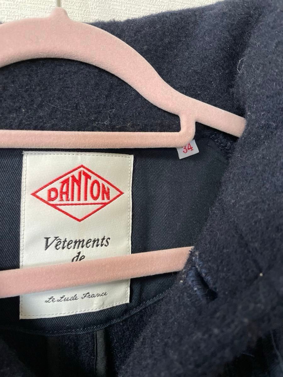 【送料無料】DANTON ダントン　ウールモッサ　フード付き　サイズ34 ウールショートコート　くるみボタンジャケット　紺色