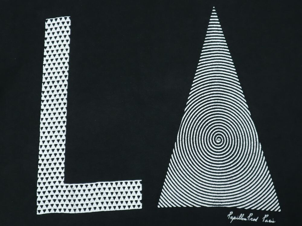 80s 90s USA製 Papillon Prod Paris ビンテージ アート 半袖 Tシャツ US- M サイズ ブラック 黒 // LA ドット フラクタル 幾何学 柄の画像5