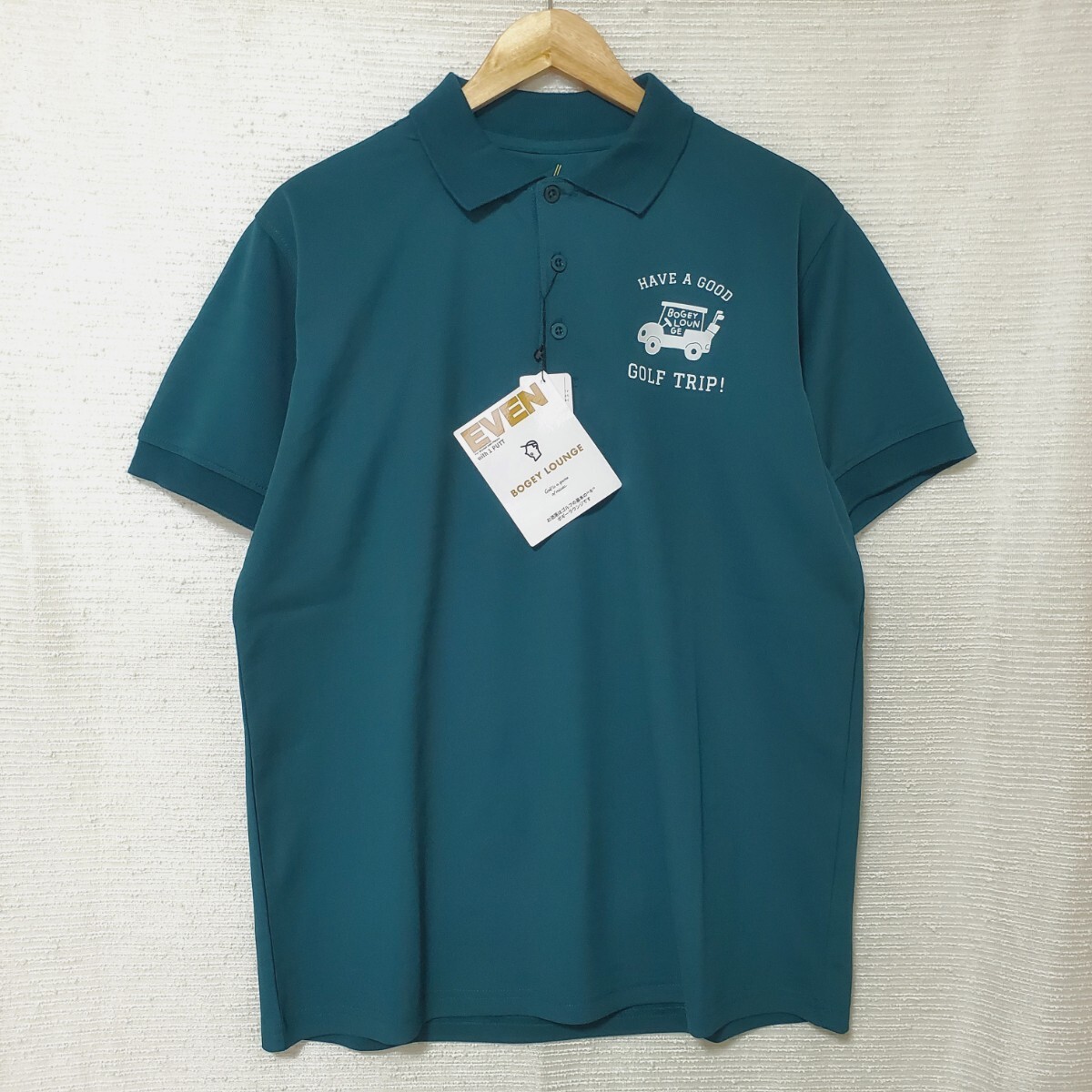 EVEN BOGEY LOUNGE ボギーラウンジ 半袖 ポロシャツ 新品 メンズ 紳士 LLサイズ 2L XL 緑 グリーン ロゴプリント golf ゴルフウェア_画像2