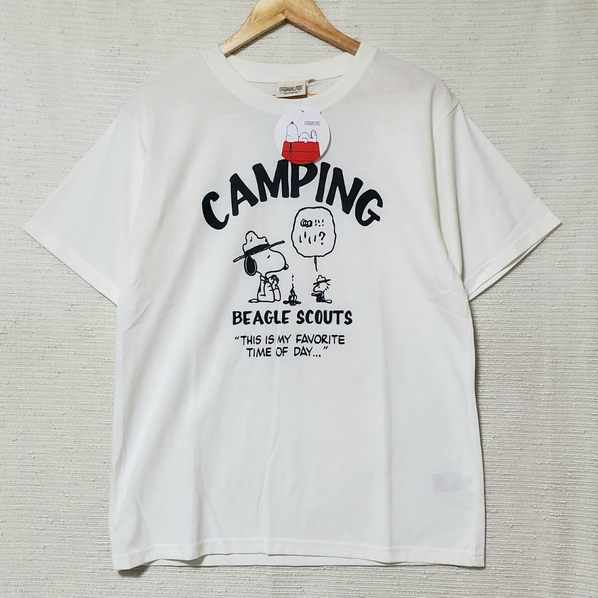 【初期汚れあり】 SNOOPY スヌーピー ウッドストック キャンプ 半袖 Tシャツ 新品 メンズ Mサイズ 白ホワイト PEANUTS ピーナッツ プリントの画像3