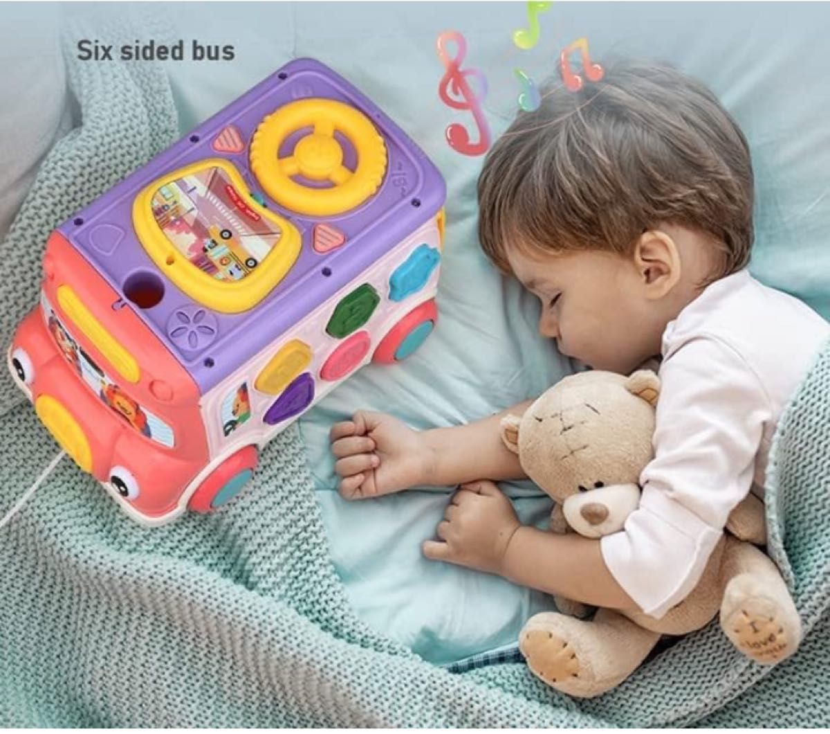 バスハンマーパウンド 多機能ABミュージカル　ライトアップ　バス型おもちゃ 知育玩具 車 カー 音楽バス モグラたたき　図形認知