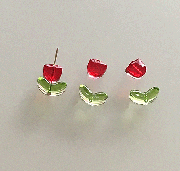 ガラスフラワー/チューリップ【赤色＋緑葉】10セットで150円の画像2
