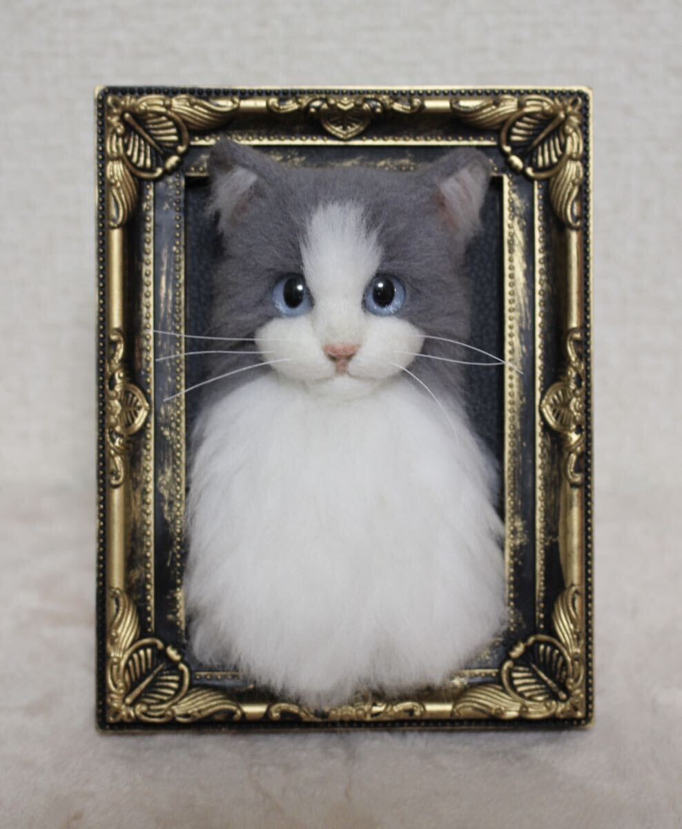 羊毛フェルト ラグドール ハンドメイド 壁掛け フォトフレーム 猫 ネコ の画像1