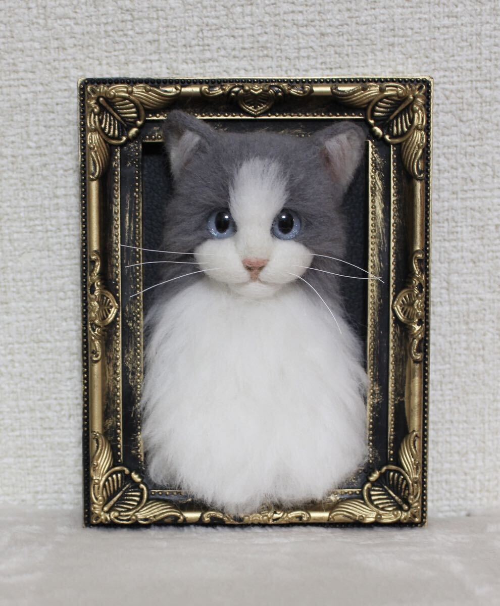 羊毛フェルト ラグドール ハンドメイド 壁掛け フォトフレーム 猫 ネコ の画像2