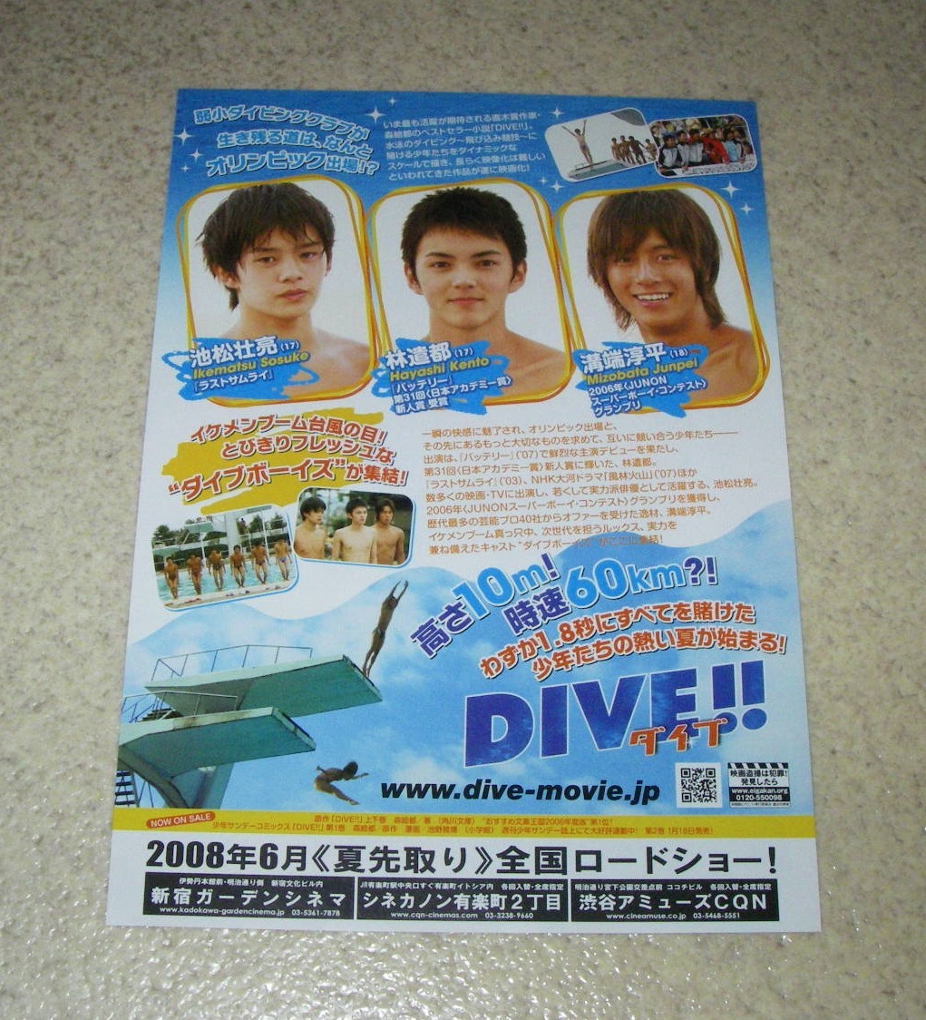 映画チラシ「DIVE!! ダイブ」2枚：林遣都/池松壮亮/溝端淳平_画像2