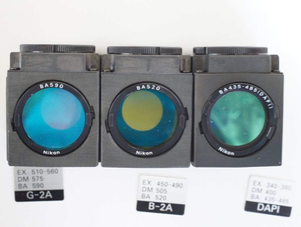 Nikon　フィルターキューブ　G-2A、B-2A、DAPI　計3個　蛍光観察用　Eclipse　E600　取り外し品　中古　junk　現状品　ニコン_画像7