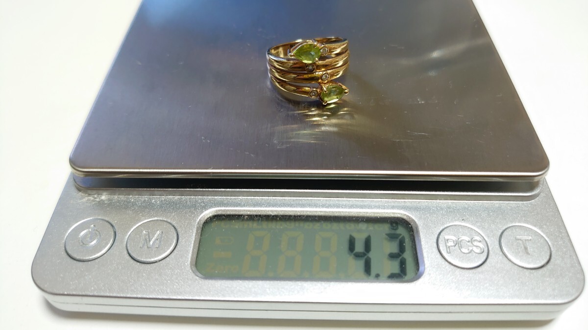 K18【ペリドット×ダイヤモンド 0.08ct】リング 指輪 4.3g(約13号)イエローゴールド 18金 750の画像5