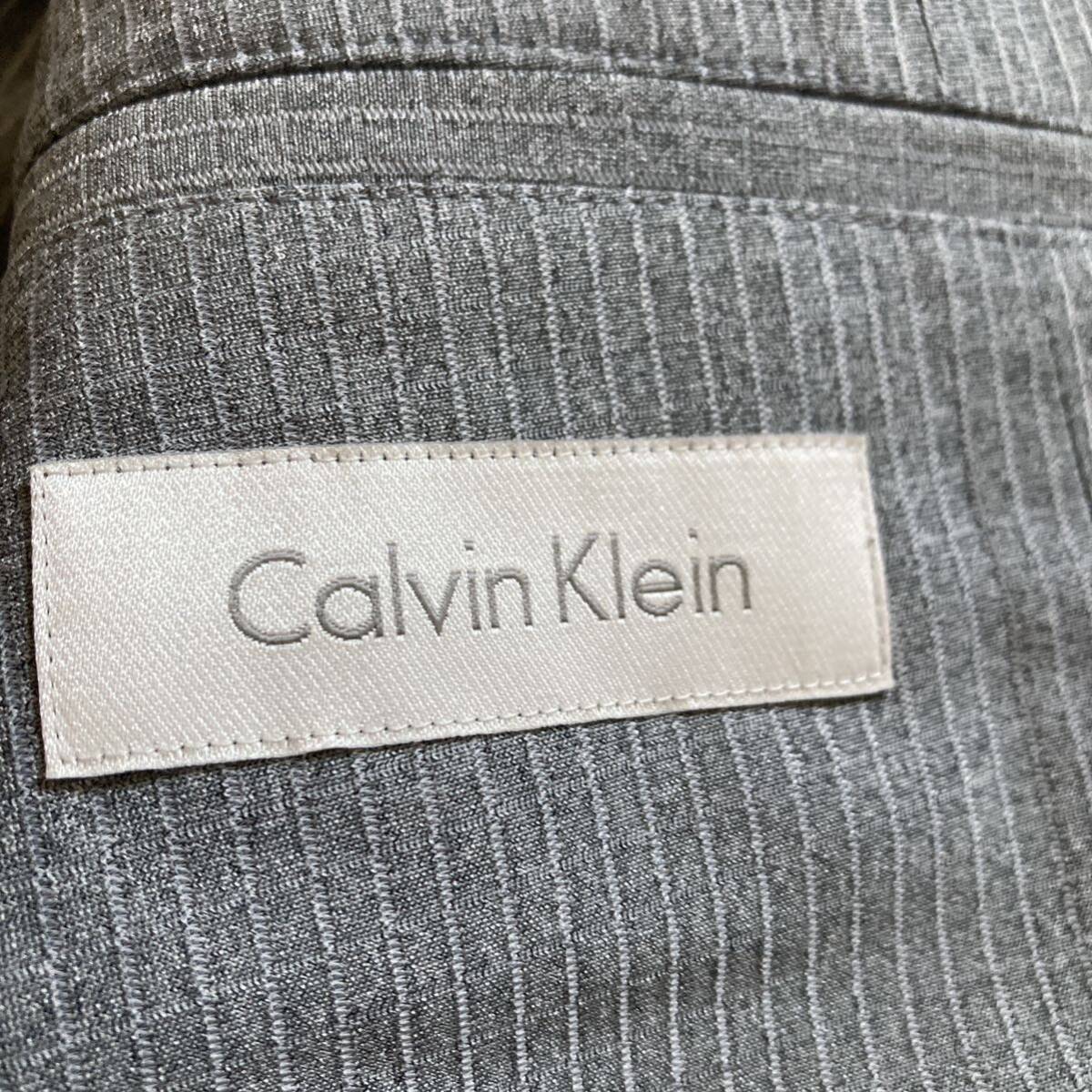 Calvin Klein【抜群の伸縮性】カルバンクライン スーツ セットアップ ジャケット イージー トラベル ストライプ グレー 背抜き 2B M位 春夏の画像4