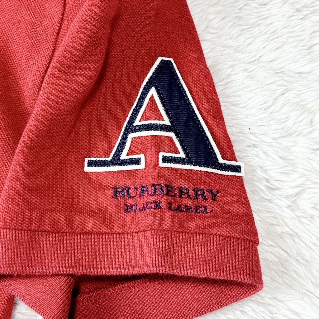 1円 美品 M~L バーバリーブラックレーベル BURBERRYBLACKLABEL 半袖ポロシャツ ゴルフウェアもこもこワッペン刺繍ロゴレッドメンズ 2の画像5