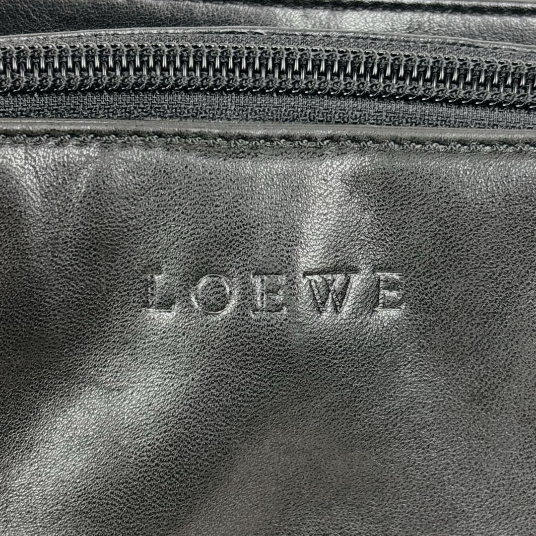 1円美品ロエベLOEWE ナッパレザーショルダーバッグ肩掛け ハンドバッグ トートバッグロゴ型押し裏地総柄アナグラムブラック_画像3