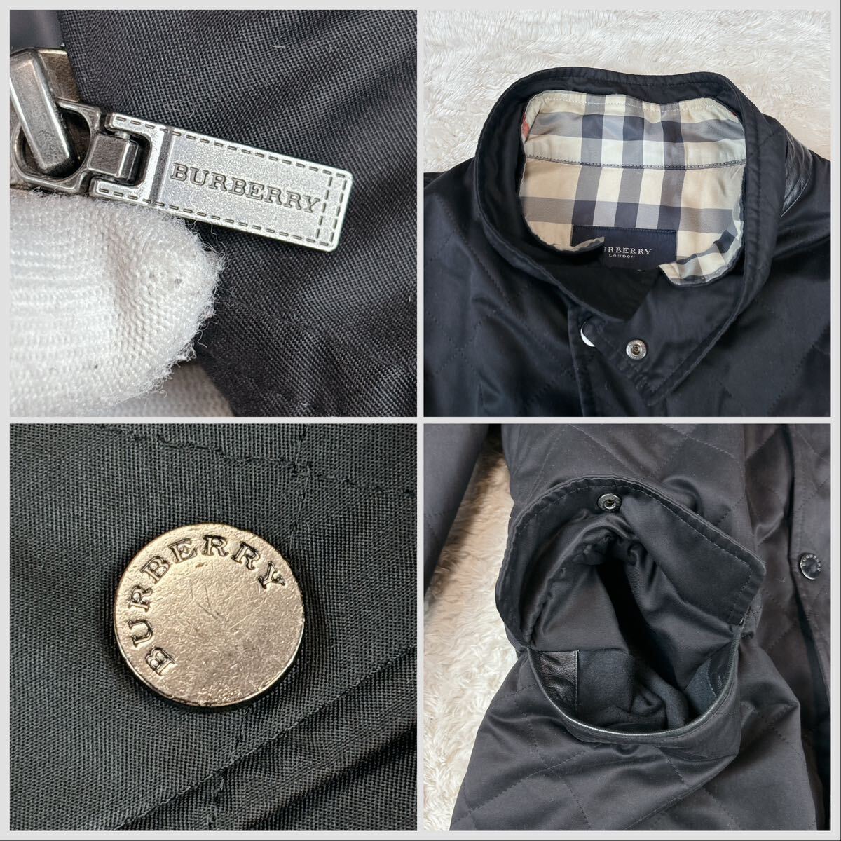 1円 極美品 2XL.XXL~XL.LLバーバリーロンドン BURBERRY LONDON 2wayキルティングジャケット ブルゾンライナー羊革レザーノバチェックメンズの画像9