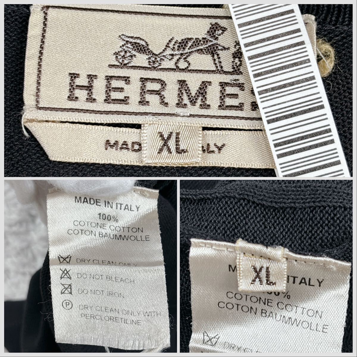 1 иен прекрасный товар XL.LL~L Hermes HERMES короткий рукав summer вязаный cut and sewn H рисунок .. чувство мужской черный 