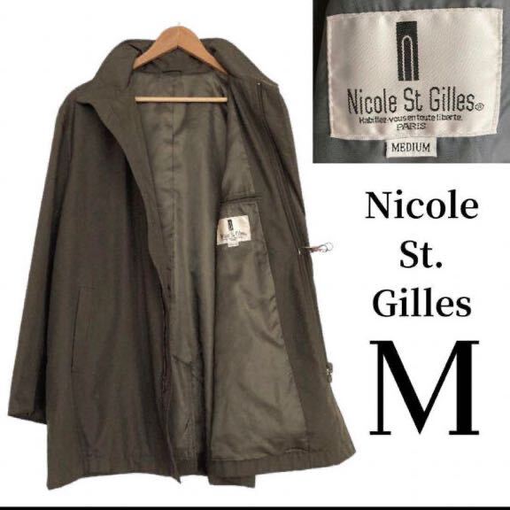 ニコルサンジル Nicole St Gilles メンズ ビジネスハーフコート ステンカラーコート M カーキ トレンチコート ハリ感 スポーティ の画像1