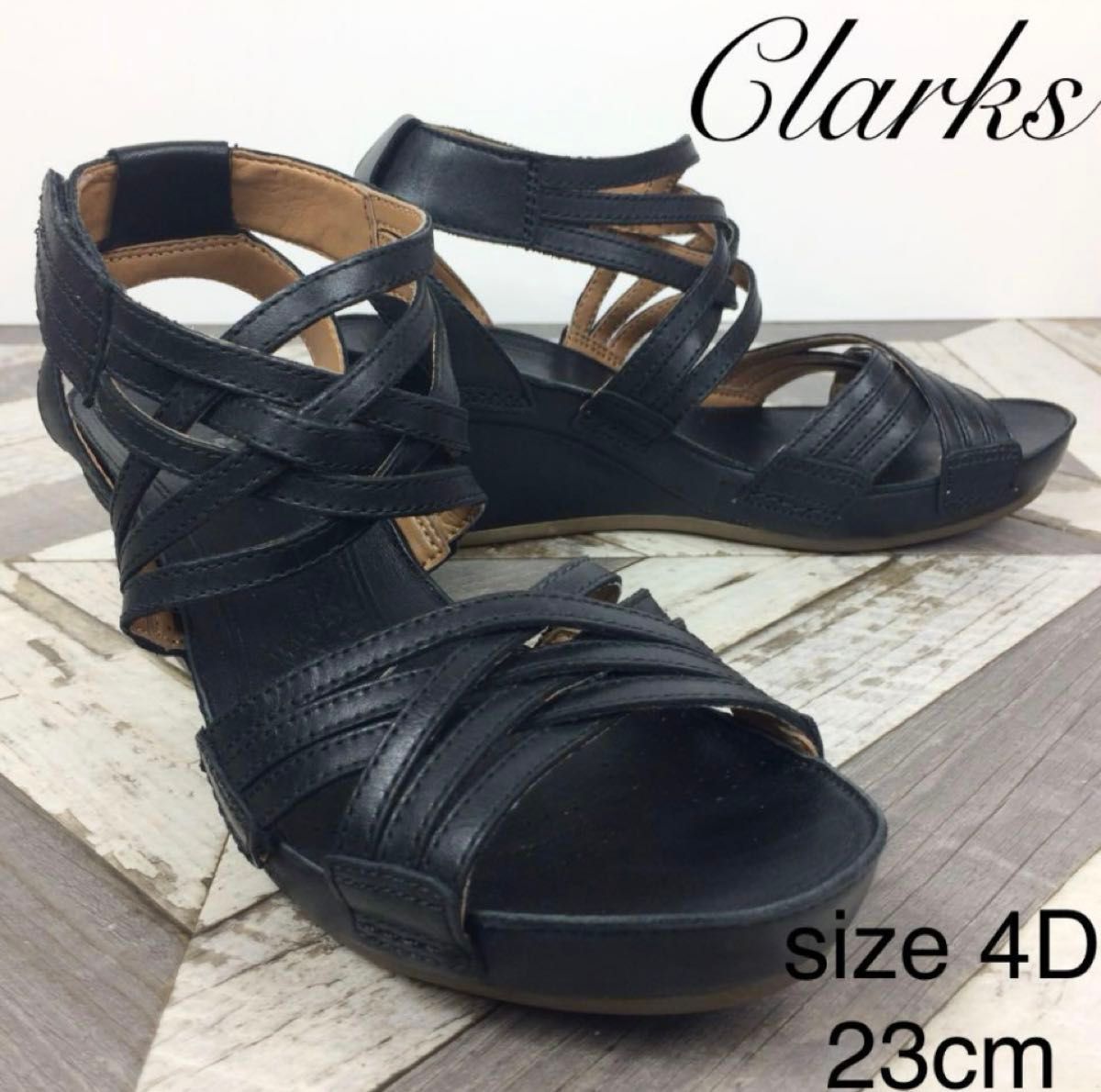 Clarks　クラークス　サンダル　ブラック　黒　レザー　4D　23