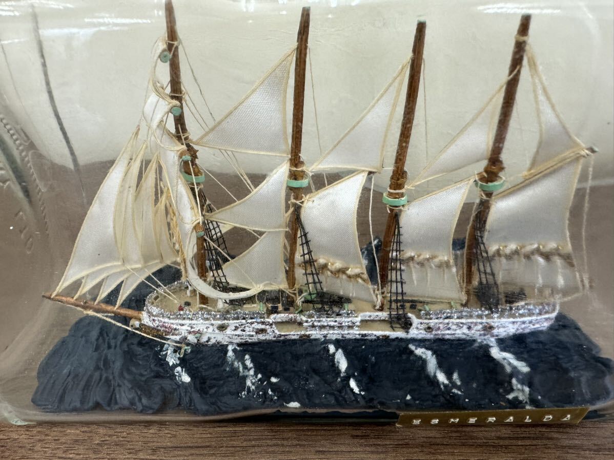 1円〜 ボトルシップ 帆船 ガラス WHISKY瓶 SUNTORY瓶 置物 船 レトロ インテリア 洋風の画像6