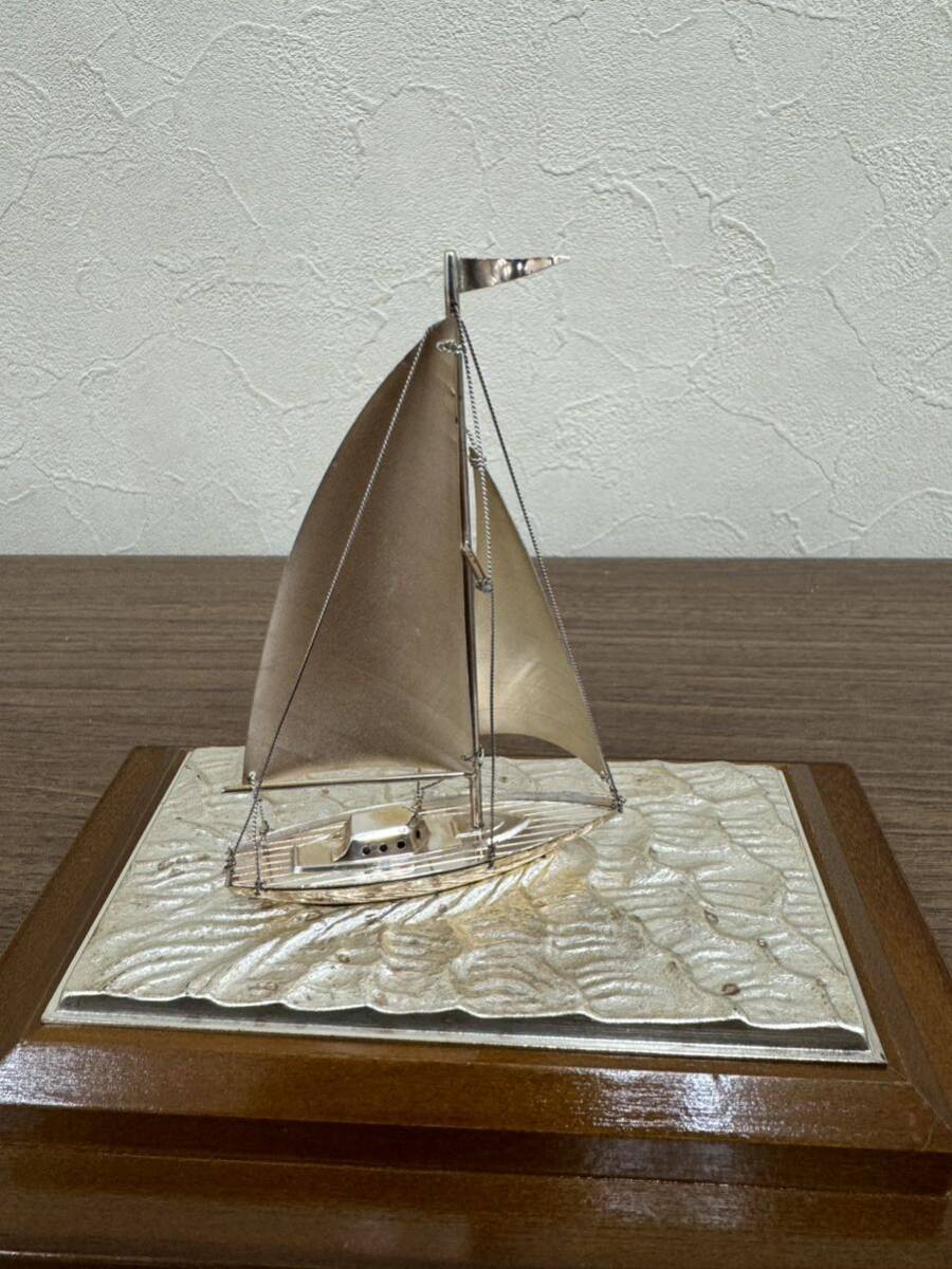 SILVER シルバー ヨット ガラスケース 銀製刻印 TAKEHIKO？ 置物 帆船 オブジェ の画像7