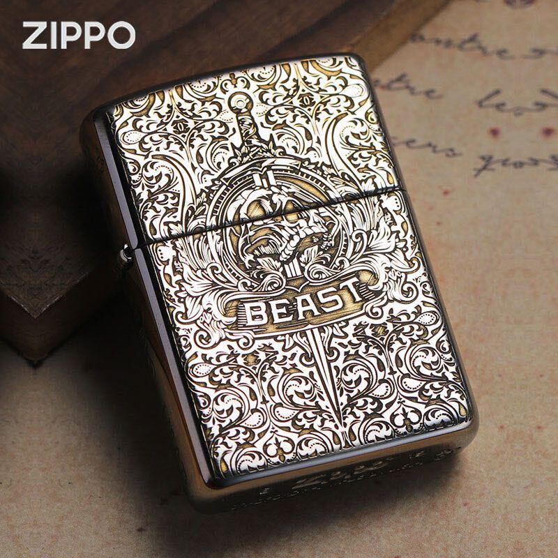 希少 ZIPPO BEAST 剣 喫煙グッズ ジッポー 刻印 オイルライター 真鍮製 新品 ブラックの画像1