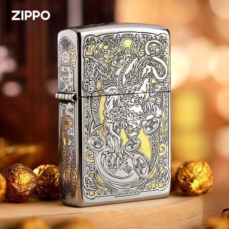 未使用 ZIPPO 金運貔貅　喫煙グッズ ジッポー 6面刻印 ヒキュウオイルライター 真鍮製 新品_画像3