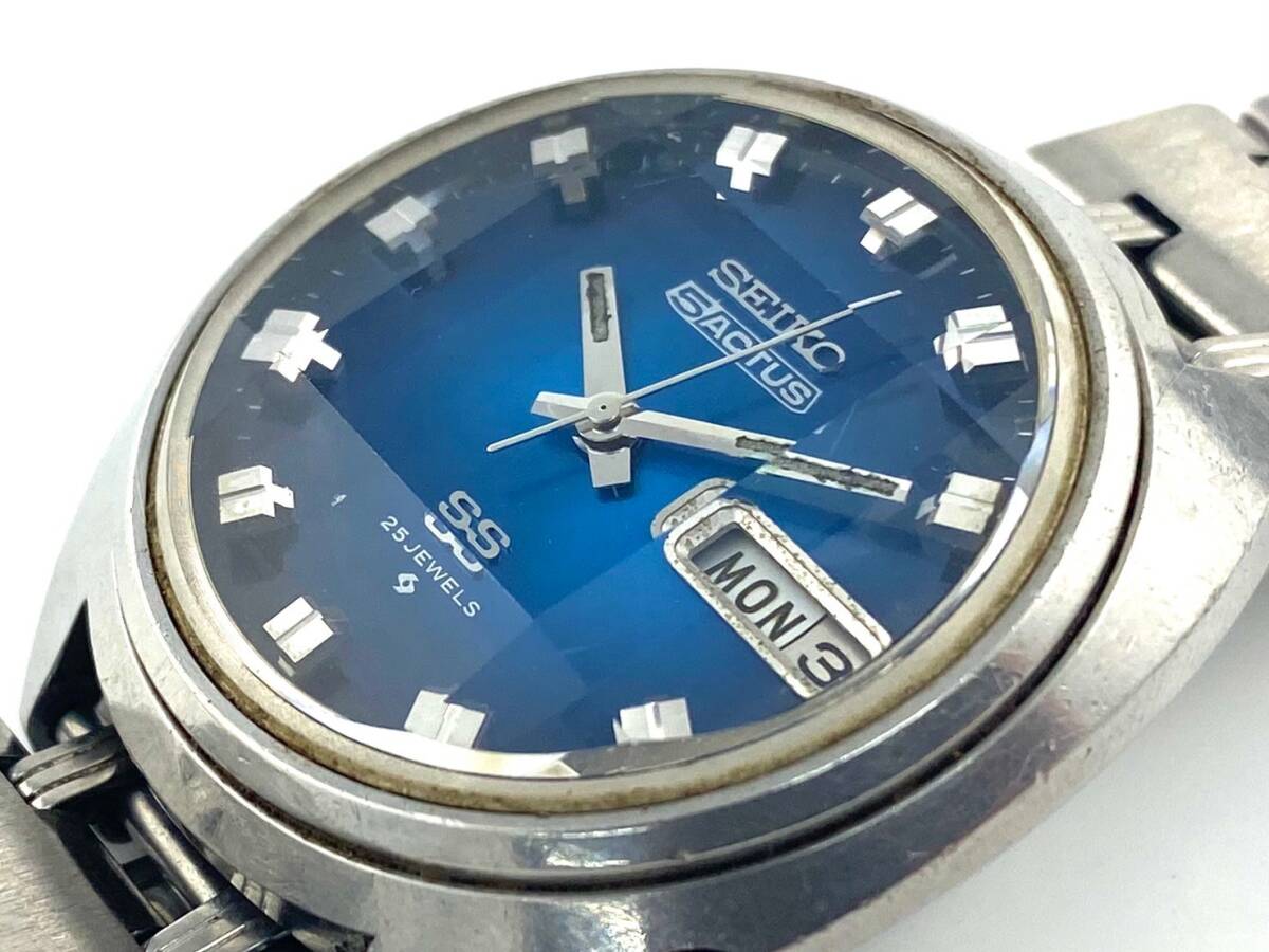 4E1★稼働★SEIKO セイコー 5 ACTUS アクタス 25石 デイデイト（6106-7600）カットガラス ブルー文字盤 メンズ腕時計 自動巻きの画像7