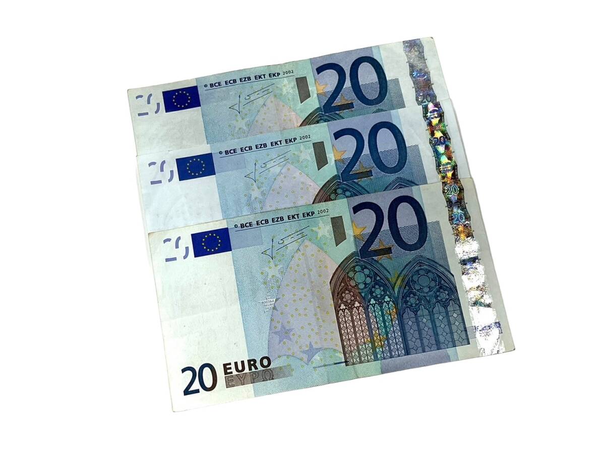 4T2★欧州連合通貨★ 20EURO 20ユーロ 2002年 紙幣3枚セット 外国紙幣_画像1