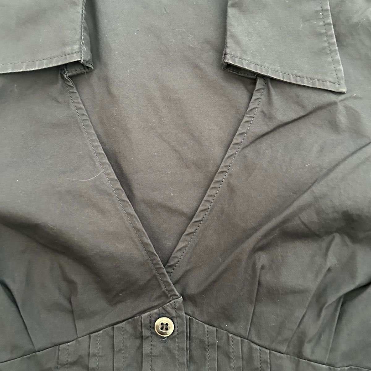 ROPE ロペ レディース半袖  7号 黒 ボタンシャツ デザインブラウス 無地 半袖シャツ トップス シャツ ブラック ブラウス