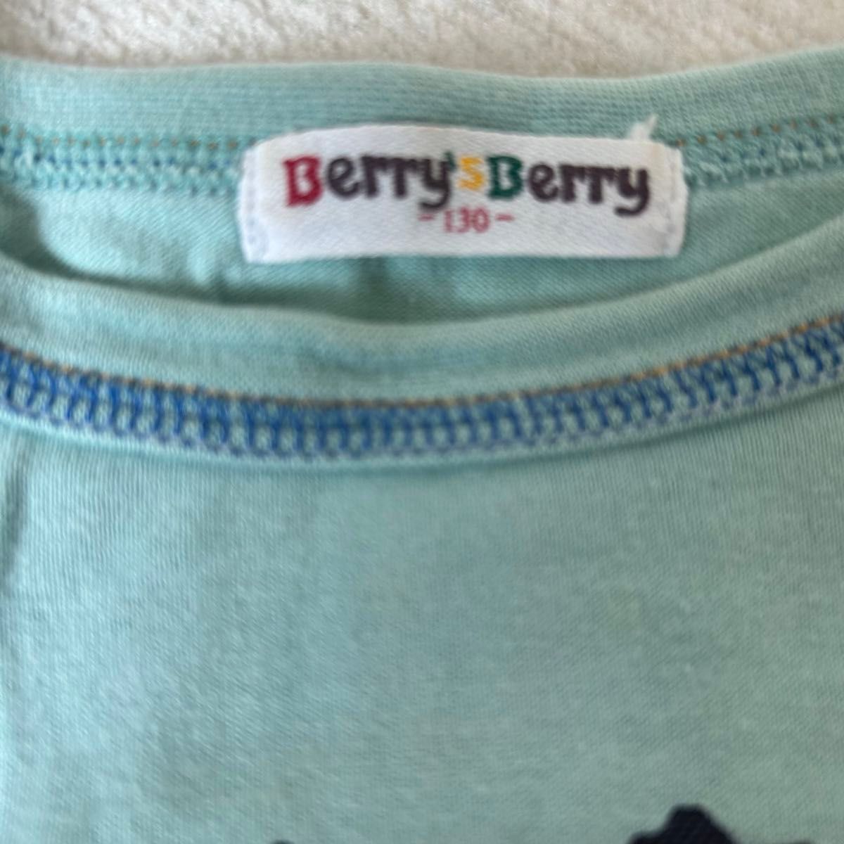 【Berry's Berry】ベリーズベリー 子供服 130cm 男女兼用 半袖 Tシャツ 水色 ステッチ縫いデザイン キッズ