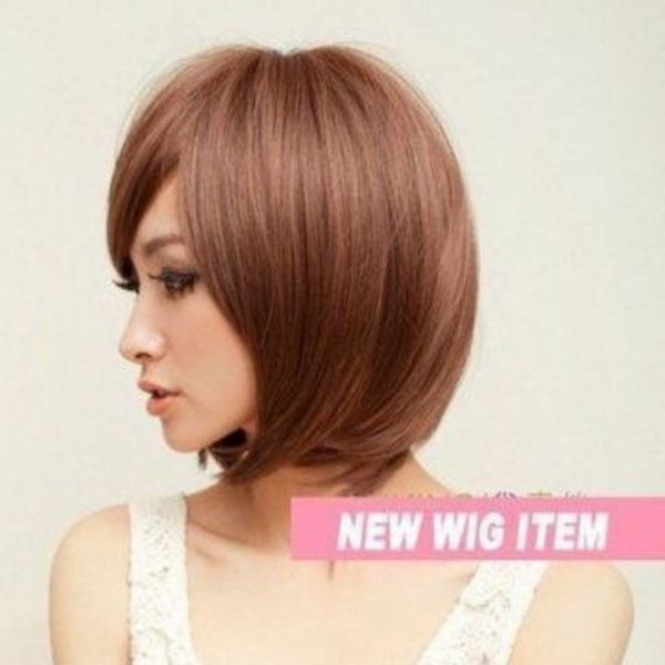  front . diagonal .... Bob full wig wig nature medical care for wig soft high quality heat-resisting diagonal light WIG hair net attaching natural Brown 