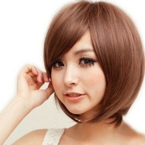  front . diagonal .... Bob full wig wig nature medical care for wig soft high quality heat-resisting diagonal light WIG hair net attaching natural Brown 