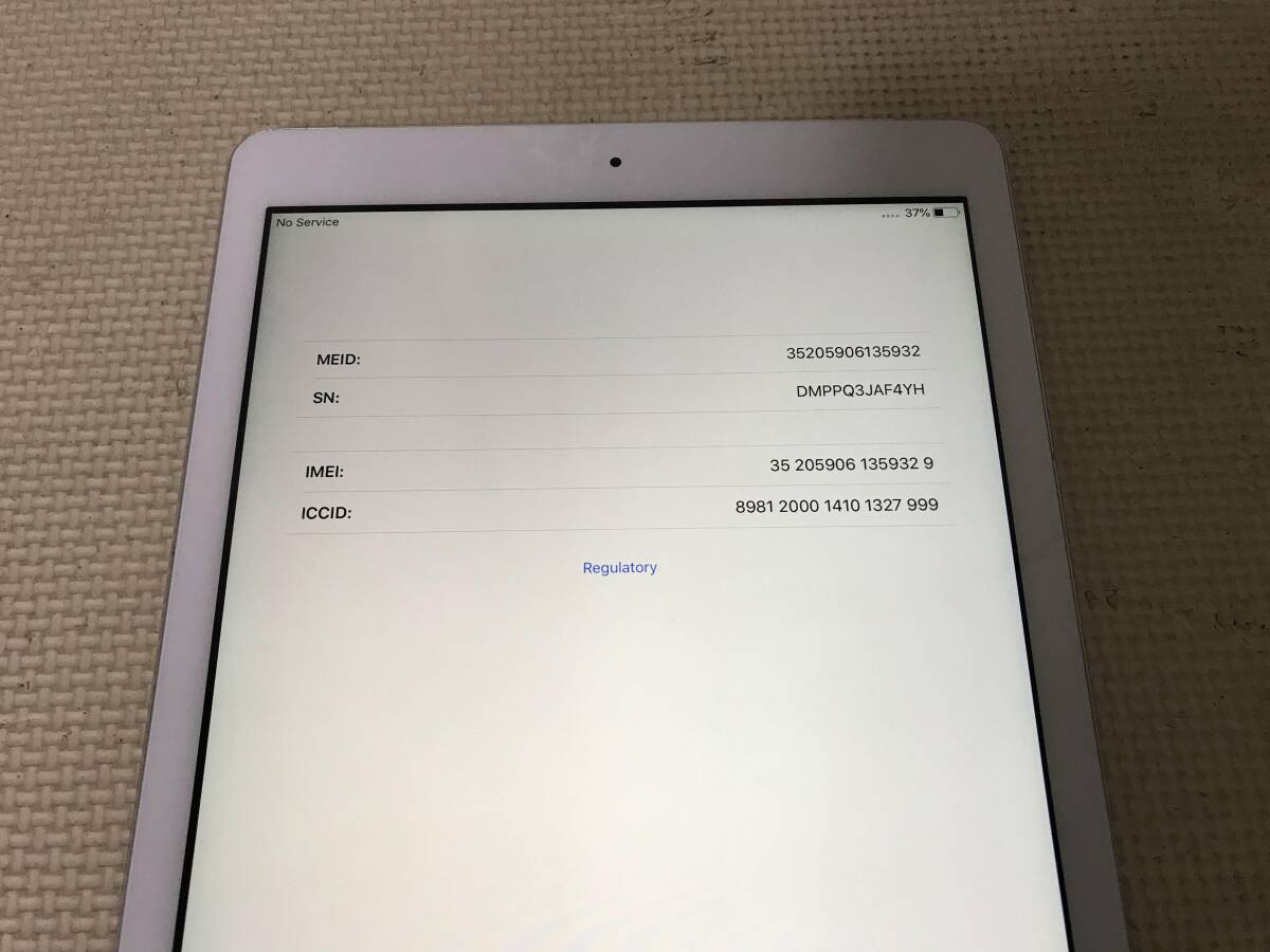 M2274 iPad Air 第1世代 Wi-Fi+Cellular A1475 シルバー 16GB バッテリー80% ジャンク品 全国送料無料の画像2