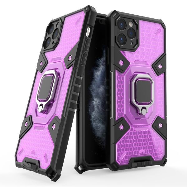 A 紫 iPhone 11 Pro 指リング付き ケース 衝撃吸収 カバー アイフォーン Apple 本体 保護 超頑丈 保護 丈夫 米軍 耐衝撃 スタンド_画像1