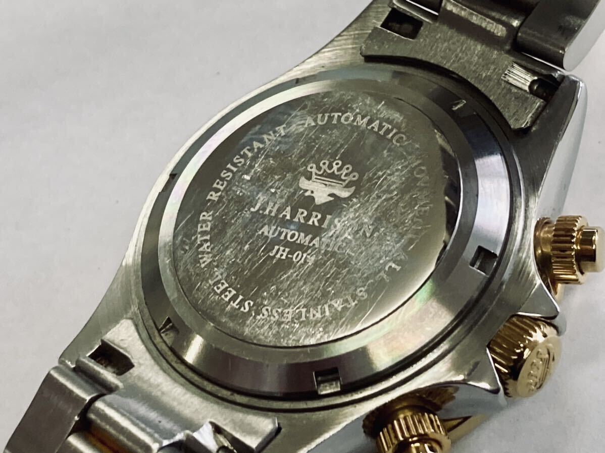 B 稼働品 J.HARRISON ジョンハリソン クロノグラフ JH-014DG メンズ腕時計 自動巻き 天然ダイヤモンド ゴールド アンティークの画像5